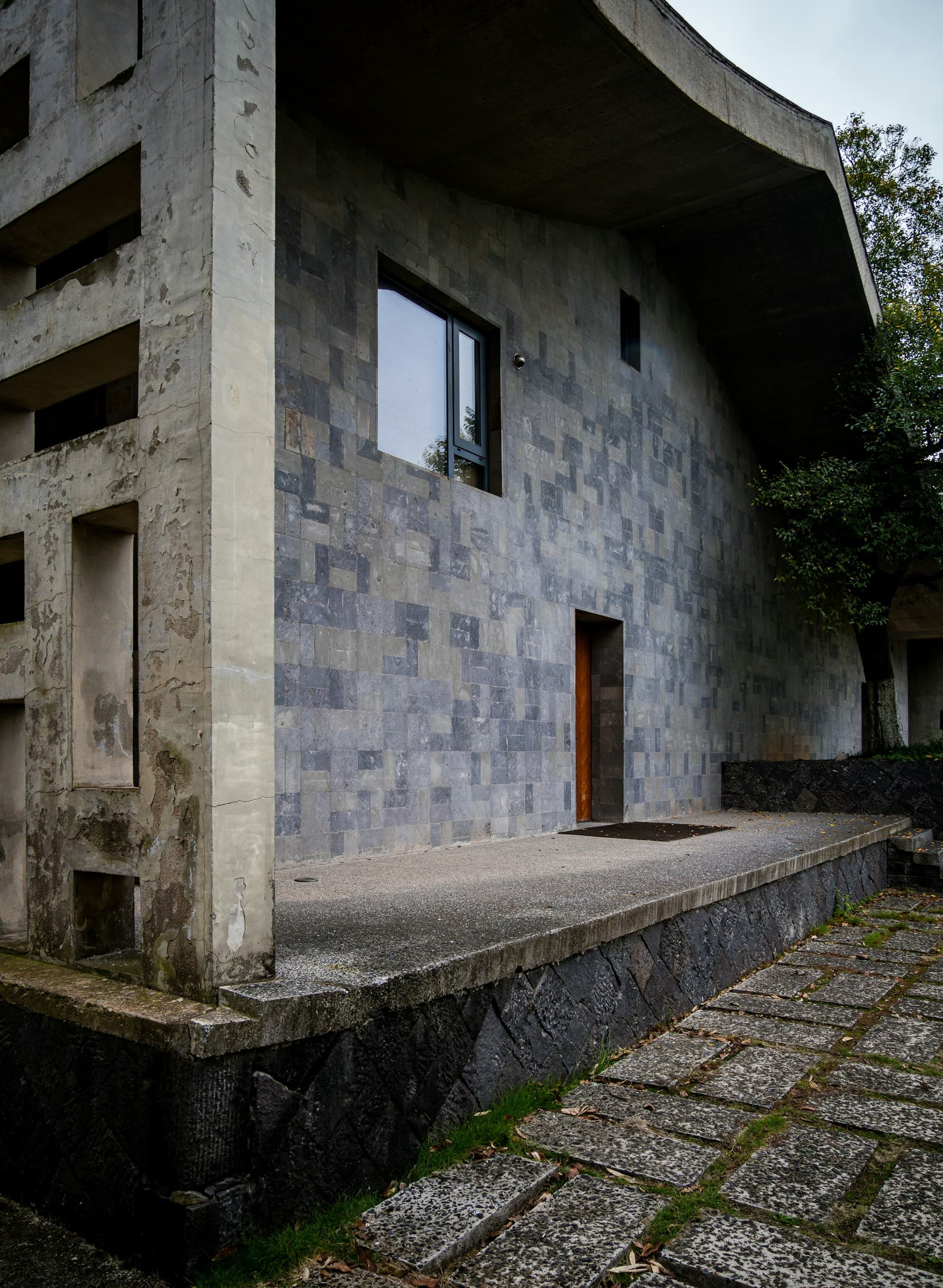 A building that has a door on the outside of it